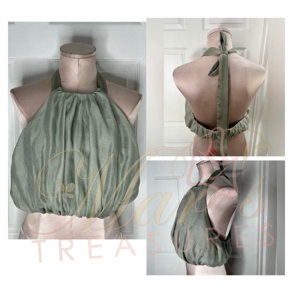 Mable Green Halter Tie Top Sz M - Picture 2 of 10